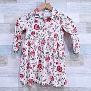 Old Navy Long Sleeve Floral Shirt Dress Cotton Blend Casual Toddler Girl 4T